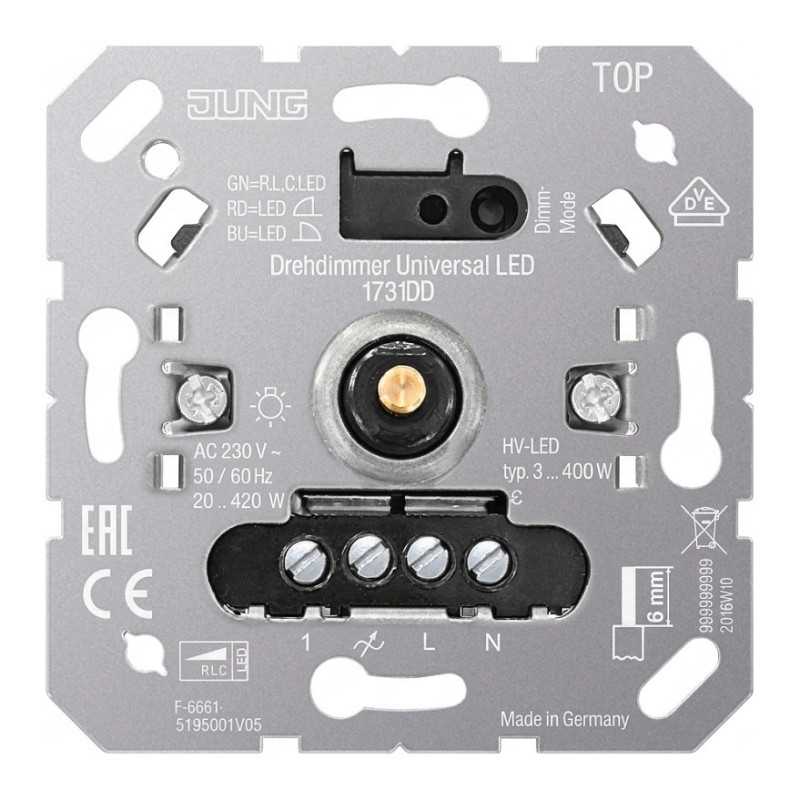 Jung 1731DD rotacinis šviesos reguliatorius UNI LED 3-100W 20-420W / VA