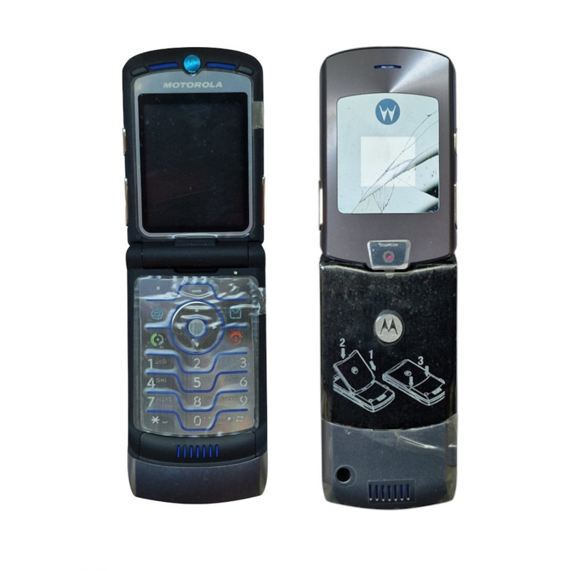 Motorola V3i Full Housing with Flex Buttons Display No Protective Glass Battery Cover Black Original New Blue