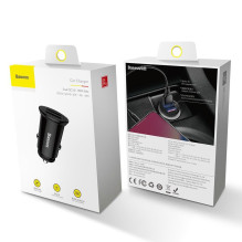 Automobilio Įkroviklis - Baseus 30W Dual USB Greitas Įkrovimas Kompaktiškas Adapteris Juodas
