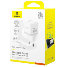 Charger - Baseus Palm AC Fast Charger 20W USB-C USB-A White Charger - Baseus Palm AC Fast Charger 20W USB-C USB-A White