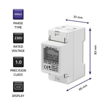 Qoltec 50899 Single phase electronic energy consumption meter , 230 V , LCD , 2P , DIN rail Qoltec 50899 Single phase electronic energy consumption meter , 230 V , LCD , 2P , DIN rail