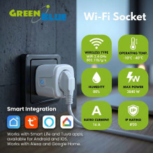 GreenBlue Remote-Controlled WiFi Outlet, Android / iOS / Alexa / Google Home, Timer, Wattmeter, Max 16A / 3840W, GB735 W