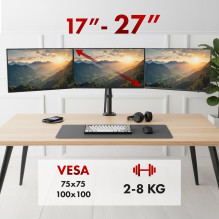 Maclean 3 monitor mount, gas spring, 17"-27", 2-8kg, black, MC-137