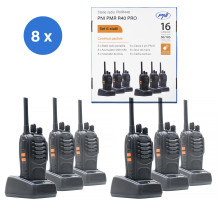 Box with 8 pieces kit 6 portable radio stations PNI PMR R40 PRO batteries, chargers and headphones included Box with 8 pieces kit 6 portable radio stations PNI PMR R40 PRO batteries, chargers and headphones included