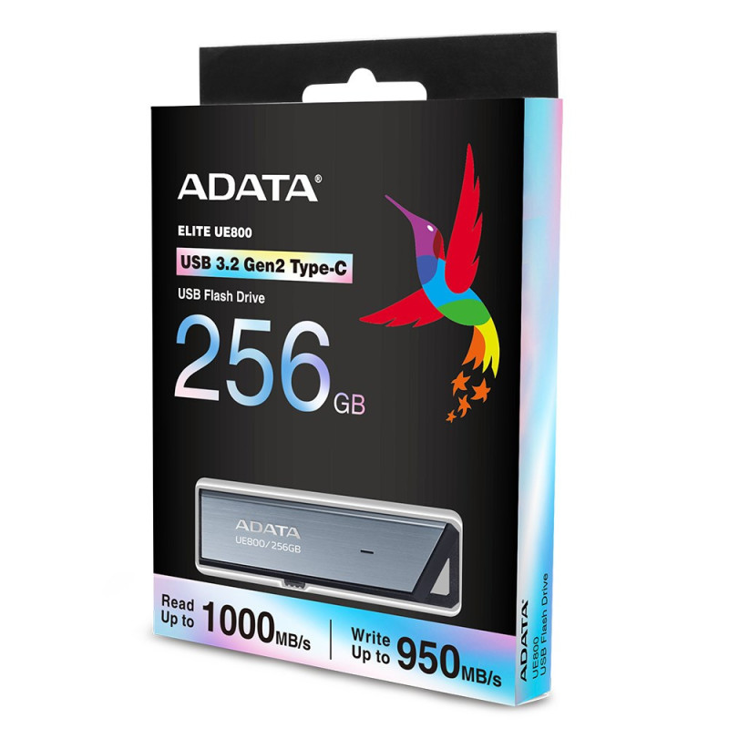 USB Flash Drive - ADATA UE800 256 GB, 1000 MB / s Skaitymas, 950 MB / s Rašymas, Sidabrinė