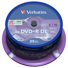 1x25 Verbatim DVD+R Double Layer 8x Speed, 8,5GB matt silver 1x25 Verbatim DVD+R Double Layer 8x Speed, 8,5GB matt silver