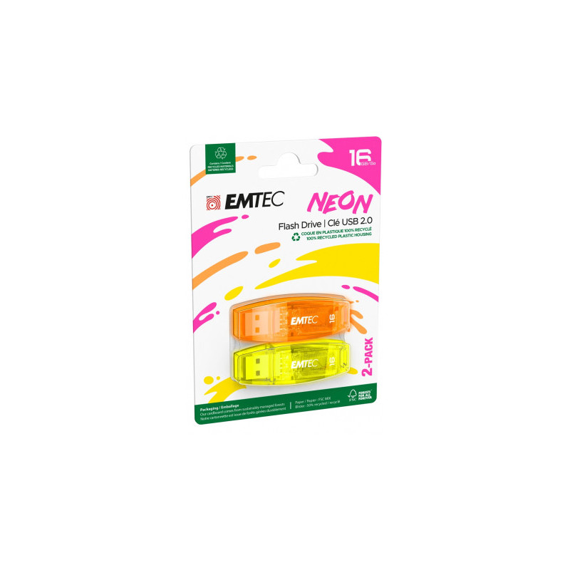 Emtec USB2.0 C410 16GB Neon 2 pcs