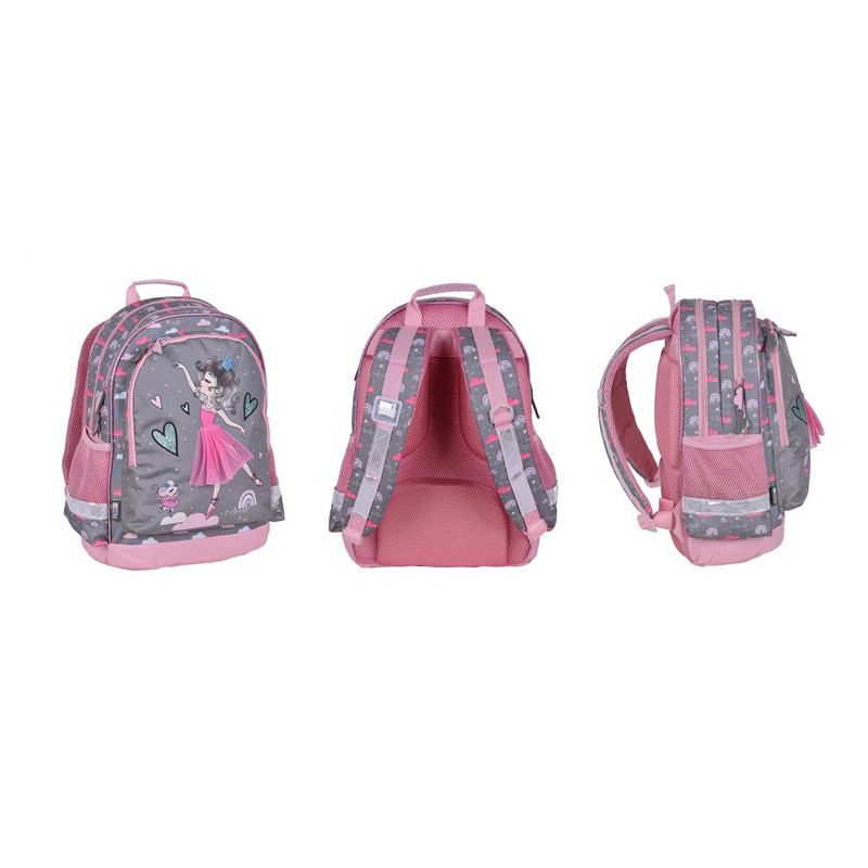 Backpack, pink / grey, 29 cm x 16 cm x 42 cm