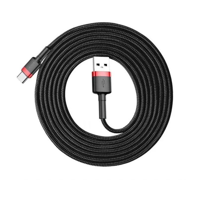 USB Kabelis - Baseus CATKLF-U91 3M USB 2.0 A į C Varis Nailonas Juodas Raudonas