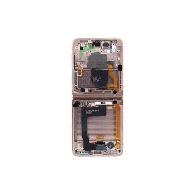 Ekranas Samsung F721 Z Flip4 5G su lietimui jautriu stikliuku ir rėmeliu vidinis (Inner) Pink Gold originalus (used Grad