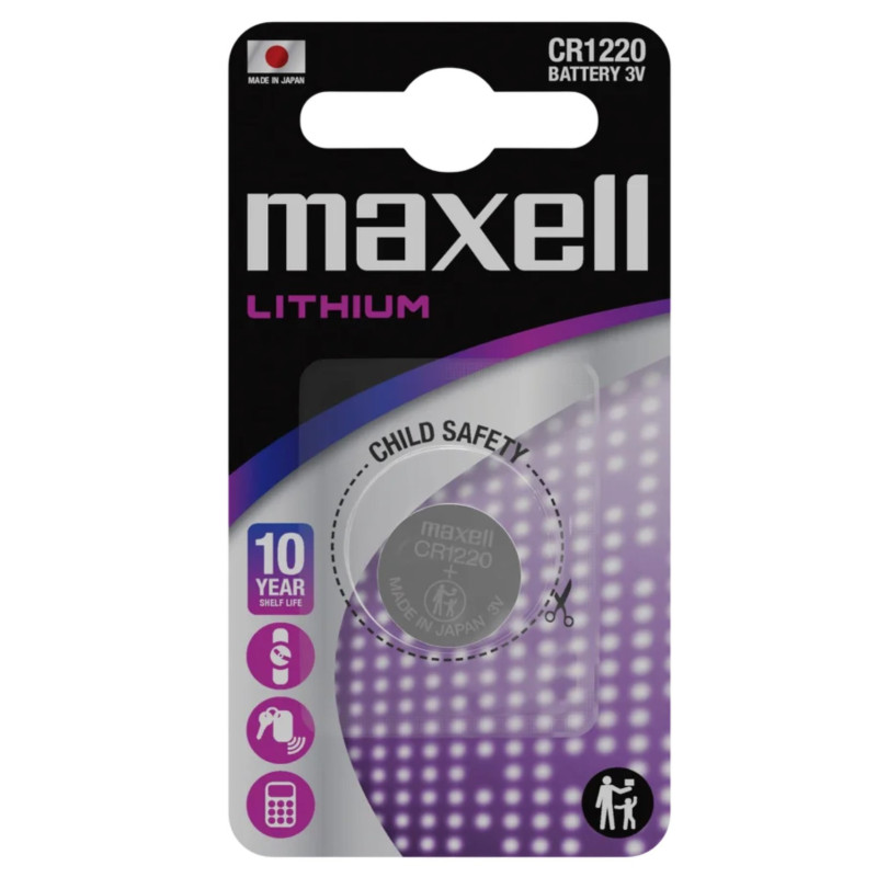 CR1220 batteries 3V Maxell lithium CR1220 in blister pack 1 pc.