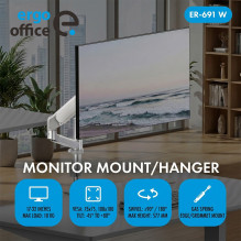 Ergo Office Monitor Mount / Hanger, Gas Spring, 17"-32", 1-10 kg, Matte White, Max. VESA 100x100, ER-691 W Ergo Office Monitor Mount / Hanger, Gas Spring, 17"-32", 1-10 kg, Matte White, Max. VESA 100x100, ER-691 W