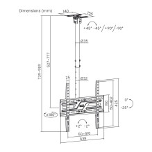 Maclean Ceiling Mount for TV, max. load 50 kg, 37-75", max. VESA 400x400, MC-175