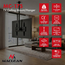 Maclean Ceiling Mount for TV, max. load 50 kg, 37-75", max. VESA 400x400, MC-175 Maclean Ceiling Mount for TV, max. load 50 kg, 37-75", max. VESA 400x400, MC-175