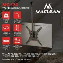 Maclean Ceiling Mount for TV, max. load 35 kg, 23-55", max. VESA 400x400, MC-174 Maclean Ceiling Mount for TV, max. load 35 kg, 23-55", max. VESA 400x400, MC-174