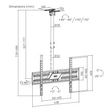 Maclean Ceiling Mount for TV, max. load 50 kg, 37-86", max. VESA 600x400, MC-173