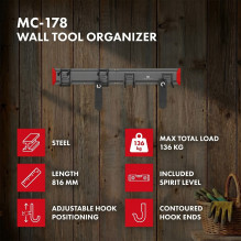 Maclean Wall-Mounted Tool Organizer, steel, max. load 136 kg, width 816 mm, MC-178 Maclean Wall-Mounted Tool Organizer, steel, max. load 136 kg, width 816 mm, MC-178