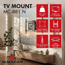 Maclean TV Mount / Bracket, max. VESA 600x400, 37-90", max. load 65 kg, black, MC-881 N Maclean TV Mount / Bracket, max. VESA 600x400, 37-90", max. load 65 kg, black, MC-881 N