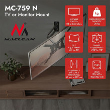 Maclean TV or Monitor Mount / Bracket, max. 23-65", max. load 30 kg, universal, max. VESA 400x400, MC-759 N Maclean TV or Monitor Mount / Bracket, max. 23-65", max. load 30 kg, universal, max. VESA 400x400, MC-759 N
