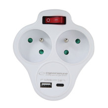 Elektros Išspliteris - Esperanza ELK311W 2 AC Išėjimai, USB 2.0, 3680W, Balta