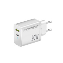 Įkroviklis - Esperanza EZC105W 20W Greitas Įkrovimas 3.0 USB-C ir A Baltas Įkroviklis - Esperanza EZC105W 20W Greitas Įkrovimas 3.0 USB-C ir A Baltas