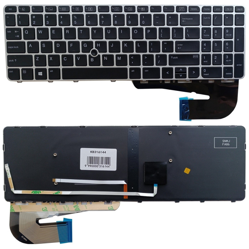 Klaviatūra - HP EliteBook 850 G3, ZBook 15u G3 Apšviestas TrackPoint Juodas / Sidabrinis
