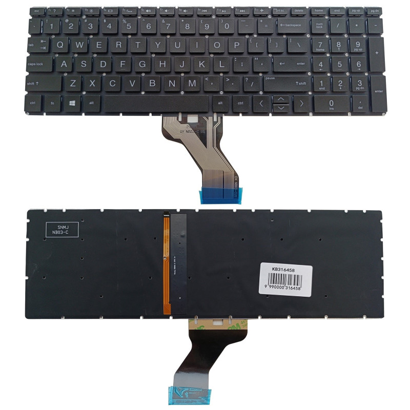 Klaviatūra - HP Pavilion 15-CX, 15-DS Apšviesta JAV išdėstymas Juoda