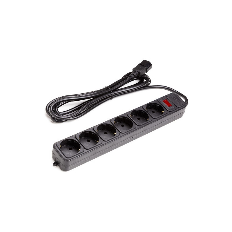 Ilgiklis - 6 Lizdai, 3m, 10A, 250V, su Jungikliu, Juodas