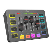 Garso Maišytuvas - Fifine SC3W 4-Kanalo XLR Maišytuvas Su 48V Phantom Energija, RGB Juodas Garso Maišytuvas - Fifine SC3W 4-Kanalo XLR Maišytuvas Su 48V Phantom Energija, RGB Juodas