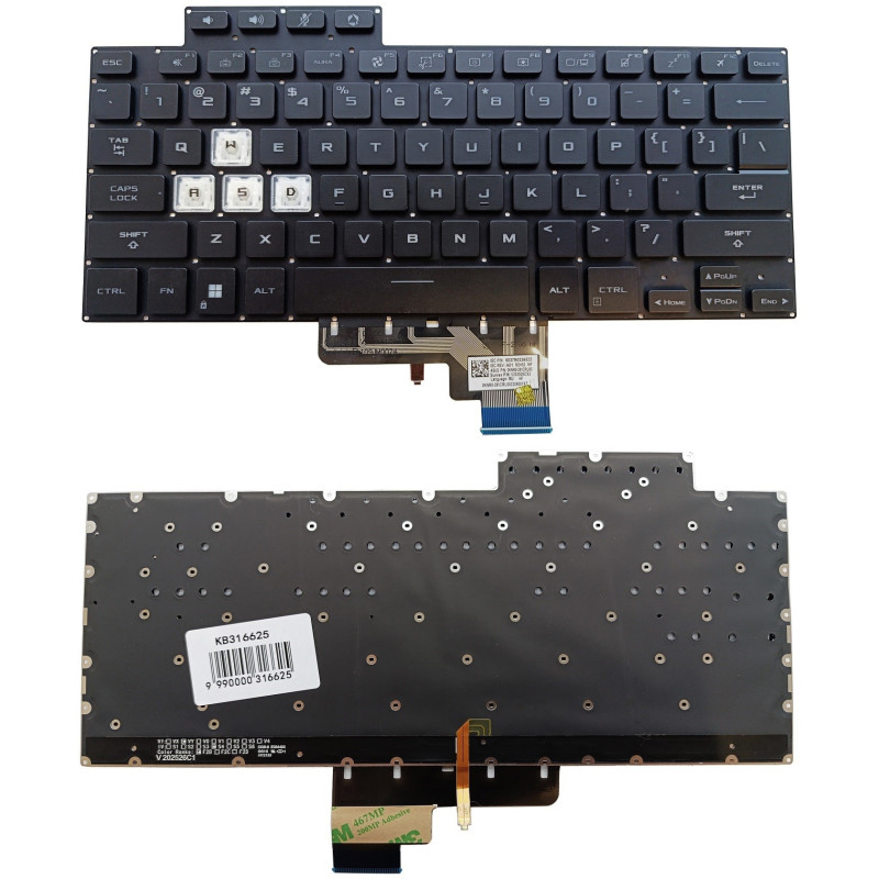 Klaviatūra - ASUS TUF Dash FX516 Pakeitimo apšviesta JAV išdėstymas juoda