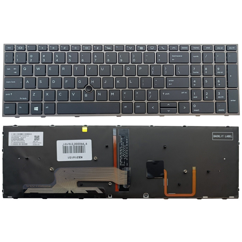 Klaviatūra - HP ZBook 15 G5, G6, 17 G5, G6 Apšviesta su Trackpoint Sidabrinė