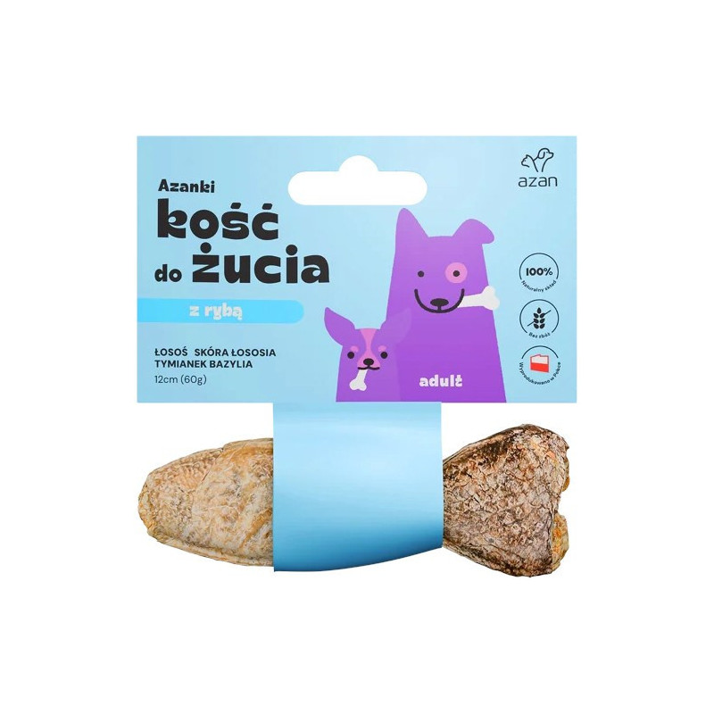 AZANKI Bone with salmon in salmon skin with thyme and basil in fish shape - treat for dogs - 12 cm