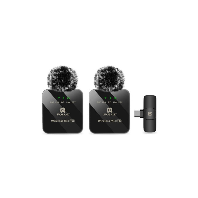 Mikrofonas - Belaidis Lavalier Dvigubas 2.4GHz Type-C Imtuvas 10m Diapazonas
