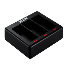 Baterijų Įkroviklis - Telesin S0-ECB-07-TGP 3-Kanalo USB-C įkroviklis su 2x 1900mAh baterijomis