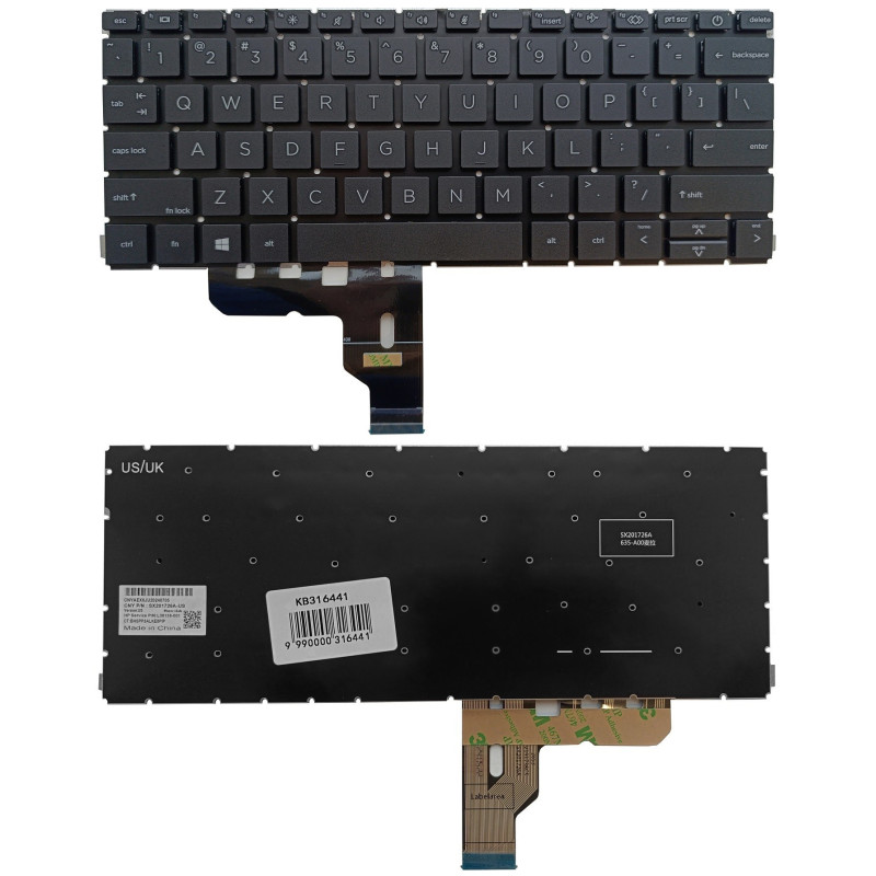 Nešiojamojo kompiuterio klaviatūra - HP Probook 430 G8, 430 G9, 435 G7, 435 G8 US išdėstymas juodas