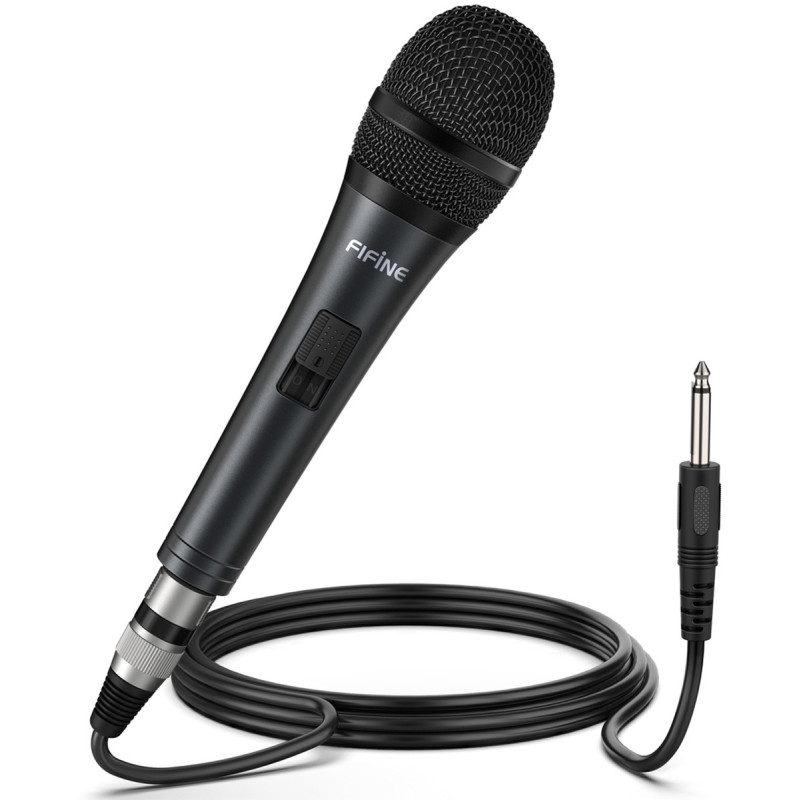 Mikrofonas - Fifine K6 Dinaminis Vokalinis, Kardioidinis, 4,5m XLR į 6,3mm Jack, Juodas
