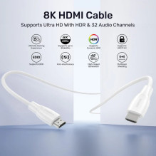HDMI Kabelis - UNITEK HDMI 2.1 8K HDR 48 Gbit / s 3M Baltas