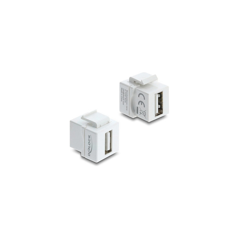 Delock Mini Keystone Module Coupler USB 2.0 Type-A Female to USB 2.0 Type-A Female White