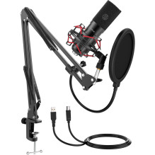 Mikrofonas - Fifine T732 USB kondensatorinis su boom arm, pop filtru, juodas