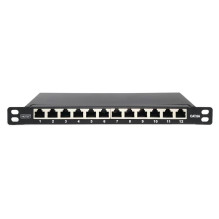 DIGITUS komutacinė panelė 10" Cat6A 12x RJ45 0.5U ekranuota juoda DIGITUS komutacinė panelė 10" Cat6A 12x RJ45 0.5U ekranuota juoda