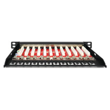DIGITUS komutacinė panelė 10" Cat6A 12x RJ45 0.5U ekranuota juoda DIGITUS komutacinė panelė 10" Cat6A 12x RJ45 0.5U ekranuota juoda