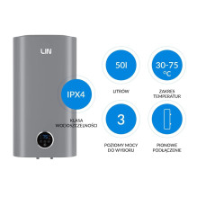 LIN LIFVD1SMGY 50L grey SMART electric water heater LIN LIFVD1SMGY 50L grey SMART electric water heater