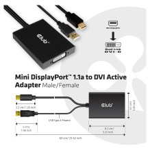 Club3D Adapteris „MiniDisplayport DVI-D“ (aktyvus dvigubas) St / Bu mažmeninė prekyba Club3D Adapteris „MiniDisplayport DVI-D“ (aktyvus dvigubas) St / Bu mažmeninė prekyba