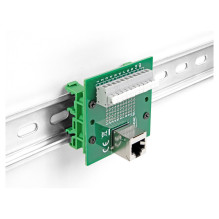 Delock RJ50 Buchse zu Terminalblock su Drucktaster für Hutschiene gewinkelt Delock RJ50 Buchse zu Terminalblock su Drucktaster für Hutschiene gewinkelt