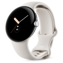 Google Pixel Watch polished silver stainless steel 41mm chalk active band DE