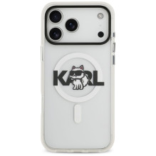 KARL LAGERFELD IPHONE 17 Pro dėklas, suderinamas su „MagSafe KLHMP17LHGCHGKBT“ (IML Choupette eskizo logotipas), skaidru
