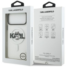 KARL LAGERFELD IPHONE 17 Pro dėklas, suderinamas su „MagSafe KLHMP17LHGCHGKBT“ (IML Choupette eskizo logotipas), skaidru