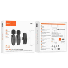 Belaidis prisegamas mikrofonas „Lightning“ / USB C „Hoco“ 2 vnt. L15 juodas Belaidis prisegamas mikrofonas „Lightning“ / USB C „Hoco“ 2 vnt. L15 juodas
