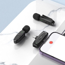 Belaidis prisegamas mikrofonas „Lightning“ / USB C „Hoco“ 2 vnt. L15 juodas Belaidis prisegamas mikrofonas „Lightning“ / USB C „Hoco“ 2 vnt. L15 juodas