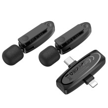 Belaidis prisegamas mikrofonas „Lightning“ / USB C „Hoco“ 2 vnt. L15 juodas Belaidis prisegamas mikrofonas „Lightning“ / USB C „Hoco“ 2 vnt. L15 juodas